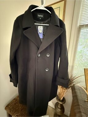 Black Chou Yatou Double Breasted Long Coat. Damaged. Size XXL